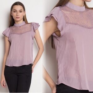 Lilac lace detail butterfly sleeve top